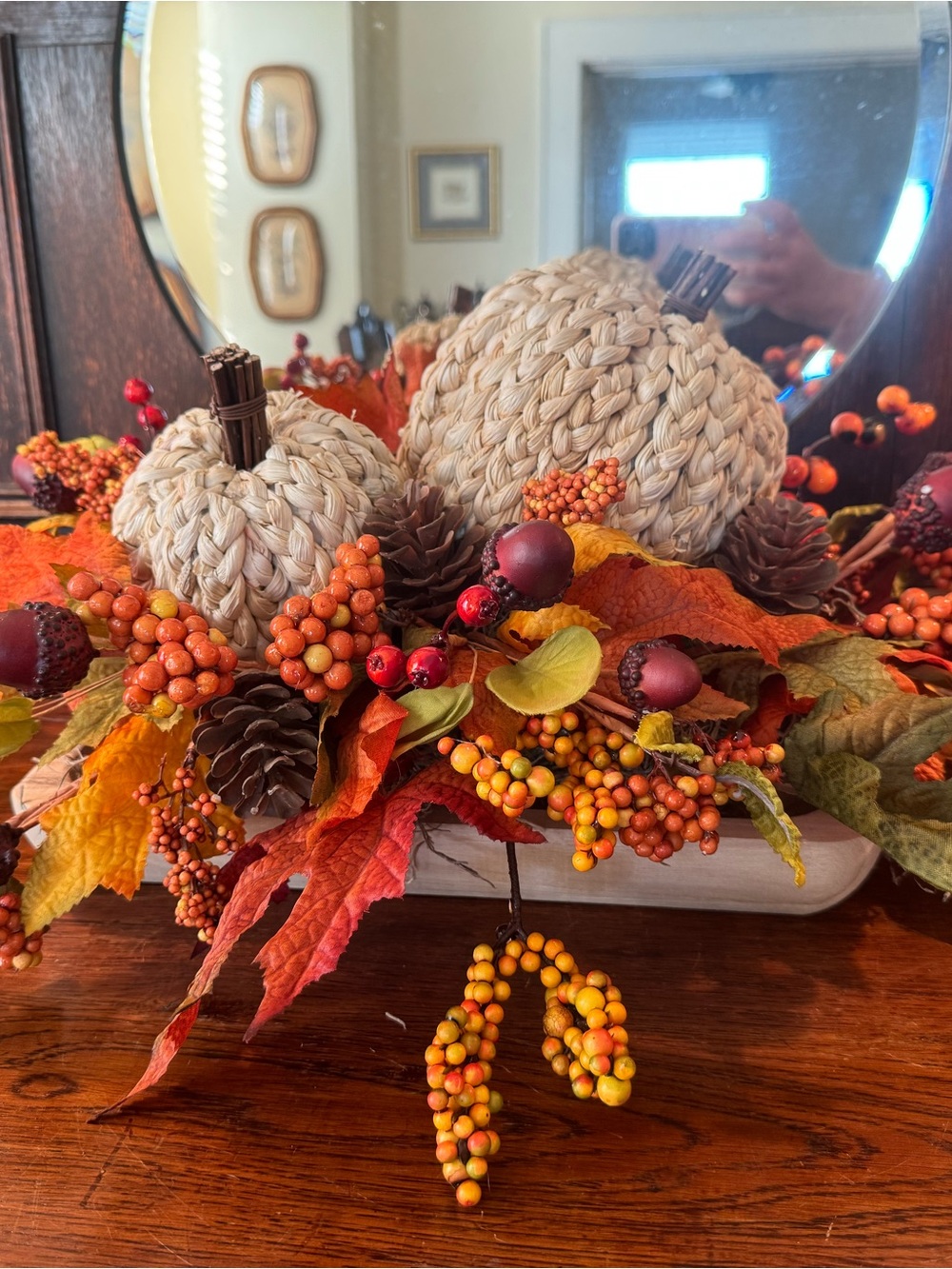 Handcrafted Neutral Pumpkin Centerpiece with Autumn Accents